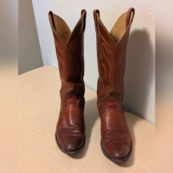 Nocona Brown Cowboy Western Boots with Decorative Stitching - Picture 2 of 10